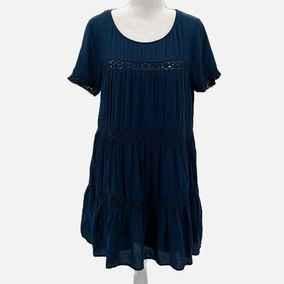 Alice & UO Elenora Tiered Crochet Inset Dress in Blue - Size Medium - Picture 2 of 7